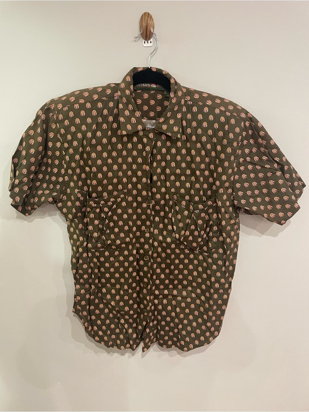 Vintage Outback Red Shirt Womens Medium Olive Cotton Rayon Button Up Safari 80s